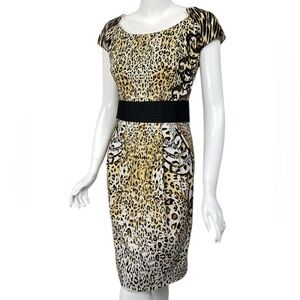 Etcetera by Carlisle Brown/Tan Leopard Print Cap Sleeve Midi Dress Size 10/Med